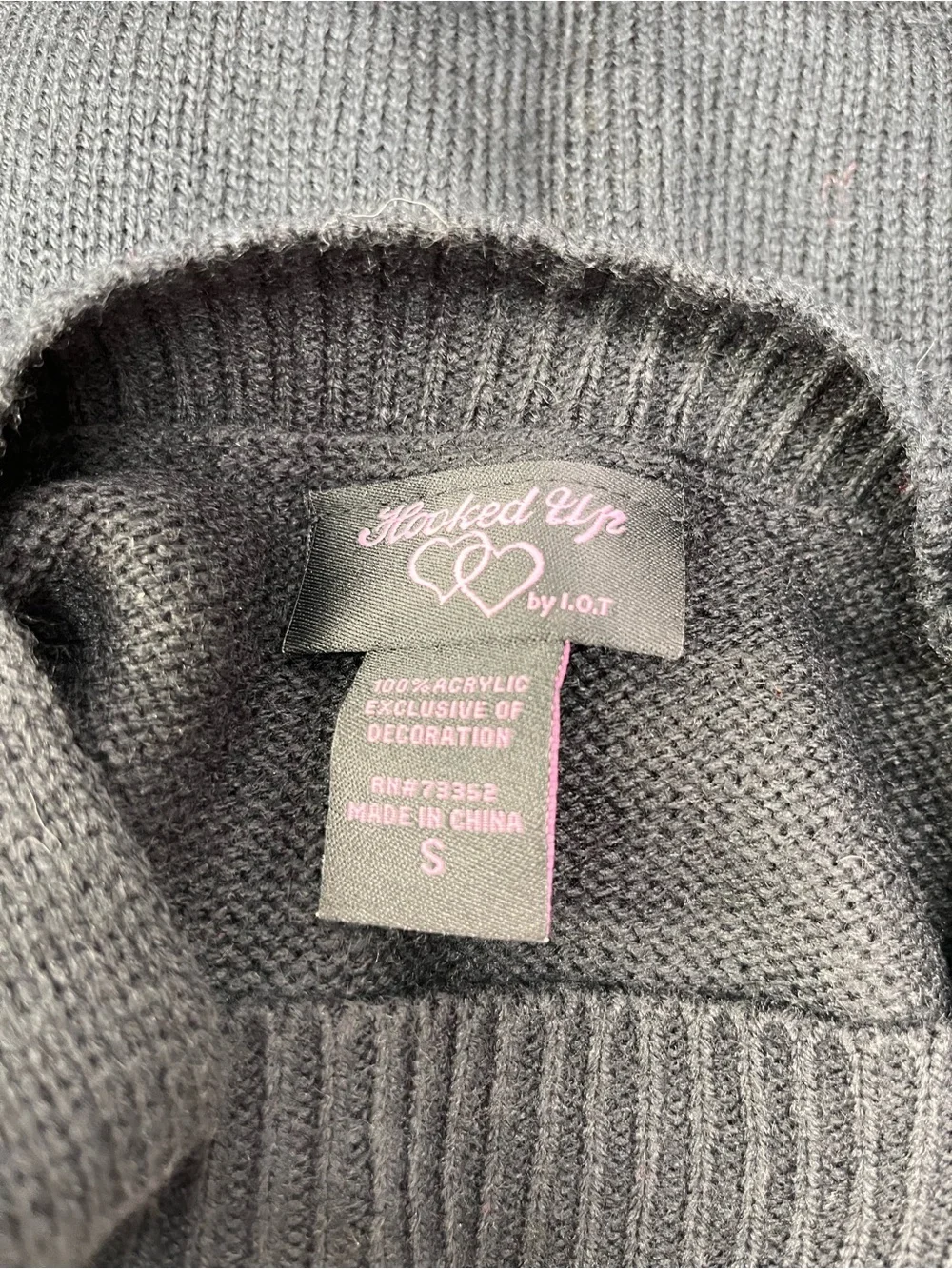 Hooked Up by IOT Black Knit Sweater with Pink Logo